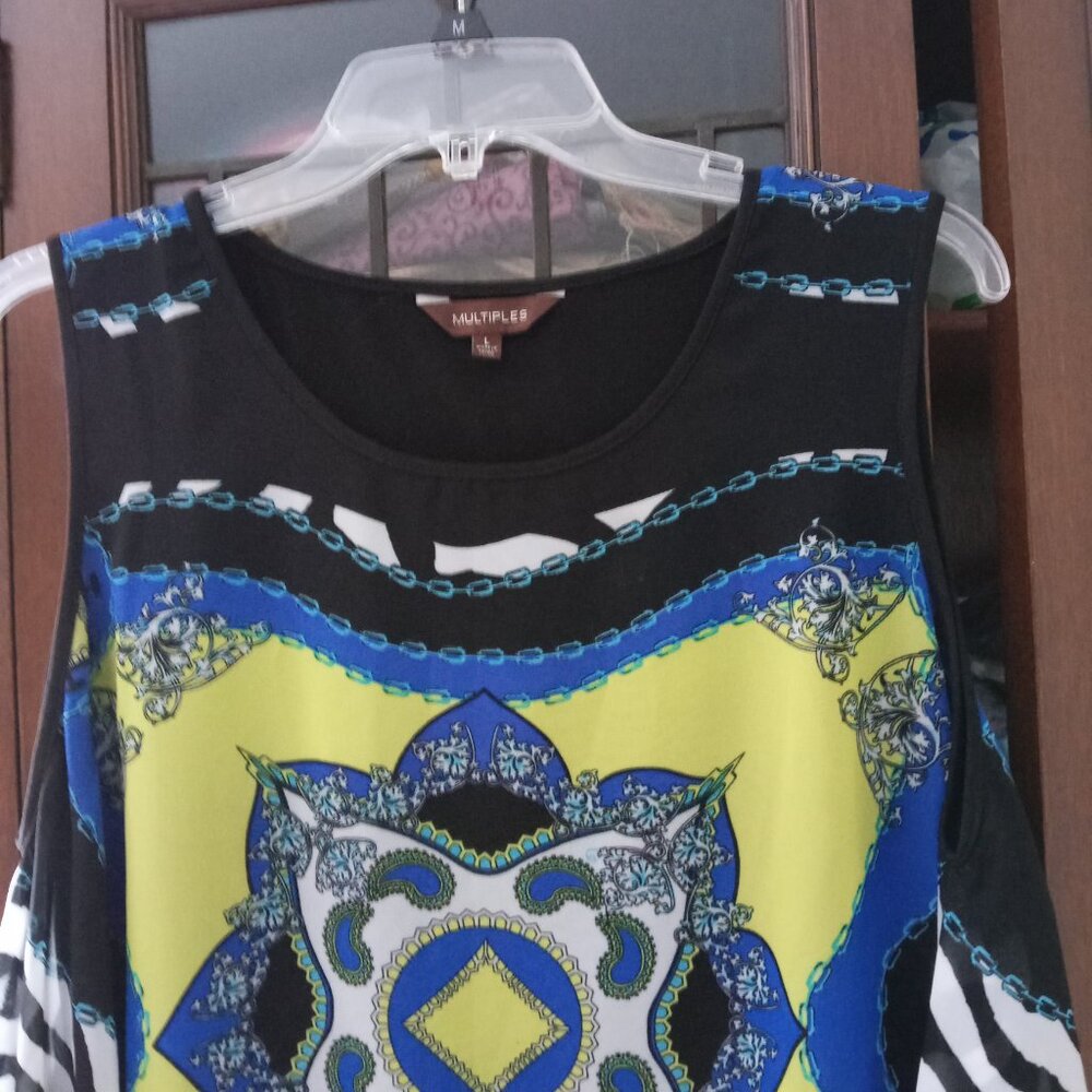 Multiples Colorful Tank Top Blouse with Overlay Semi Sheer sz L  B21 - Picture 2 of 8